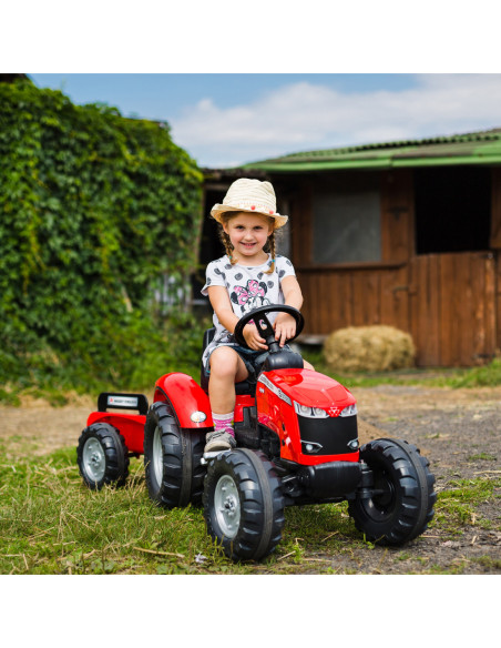 FALK Traktor Massey Ferguson Czerwony na Pedały z Przyczepką od 3 Lat