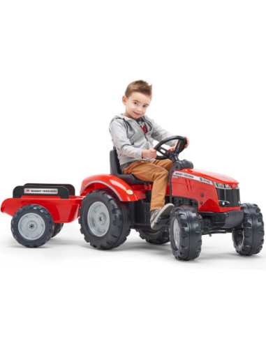 FALK Traktor Massey Ferguson Czerwony na Pedały z Przyczepką od 3 Lat