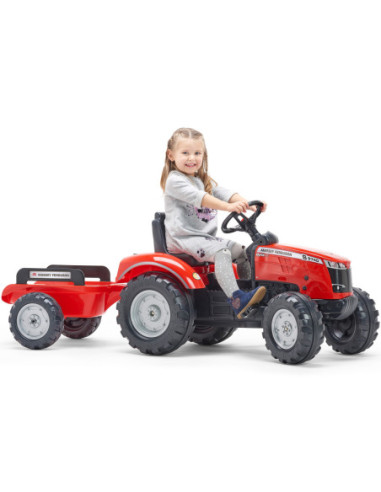 FALK Traktor Massey Ferguson Czerwony na Pedały z Przyczepką od 3 Lat
