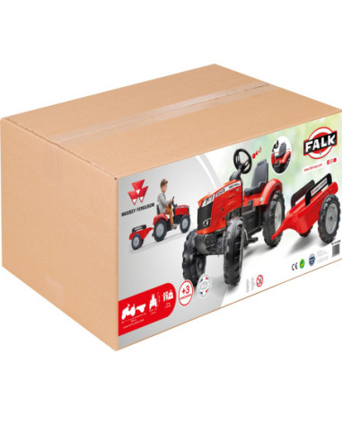 FALK Traktor Massey Ferguson Czerwony na Pedały z Przyczepką od 3 Lat