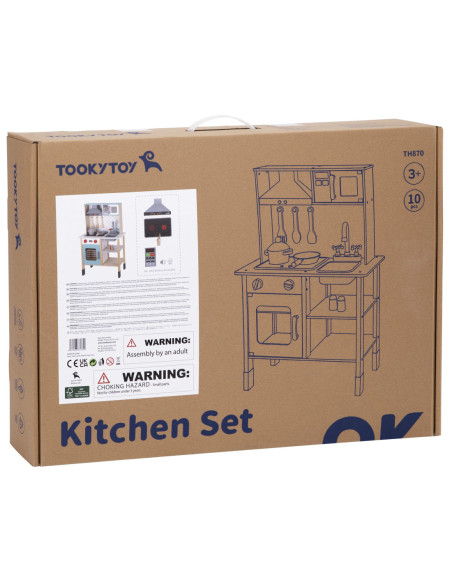 TOOKY TOY Duża  Drewniana Kuchnia dla Dzieci 10 el.