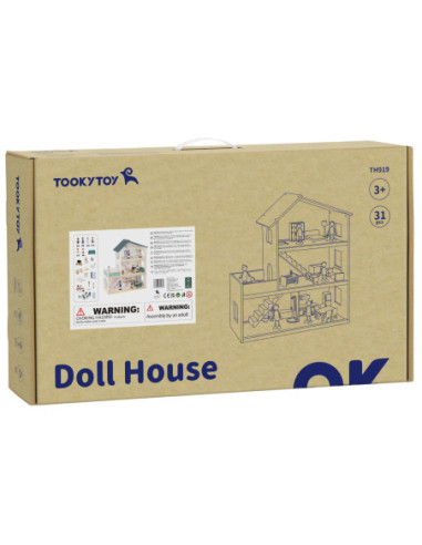 TOOKY TOY Duży Drewniany Domek dla Lalek