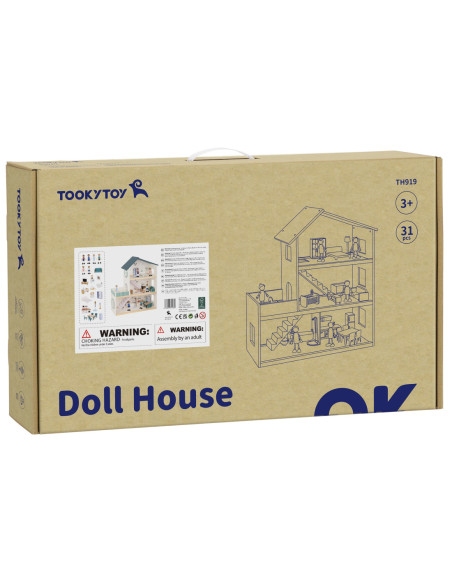 TOOKY TOY Duży Drewniany Domek dla Lalek