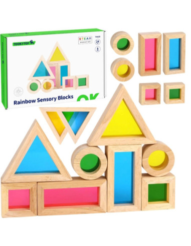 TOOKY TOY Drewniane Kolorowe Klocki Lustra Zestaw 8 el.