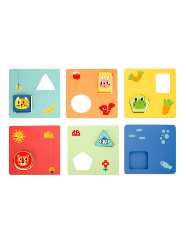 TOOKY TOY Układanka Montessori Kształty i Kolory Zwierzątka 6 Planszy