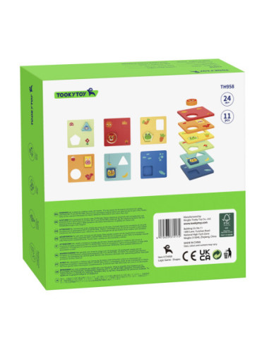 TOOKY TOY Układanka Montessori Kształty i Kolory Zwierzątka 6 Planszy