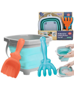 WOOPIE Zestaw Silikonowe Wiaderko z Grabkami Łopatką Niebieskie