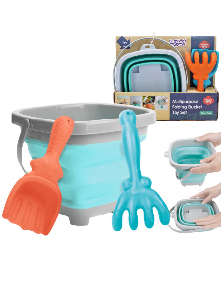 WOOPIE Zestaw Silikonowe Wiaderko z Grabkami Łopatką Niebieskie