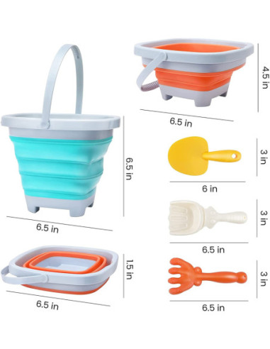 WOOPIE Zestaw Silikonowe Wiaderko z Grabkami Łopatką Niebieskie