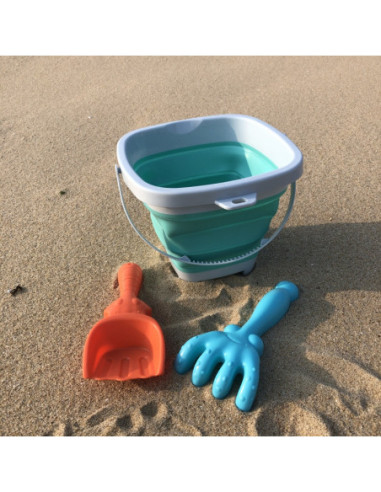 WOOPIE Zestaw Silikonowe Wiaderko z Grabkami Łopatką Niebieskie
