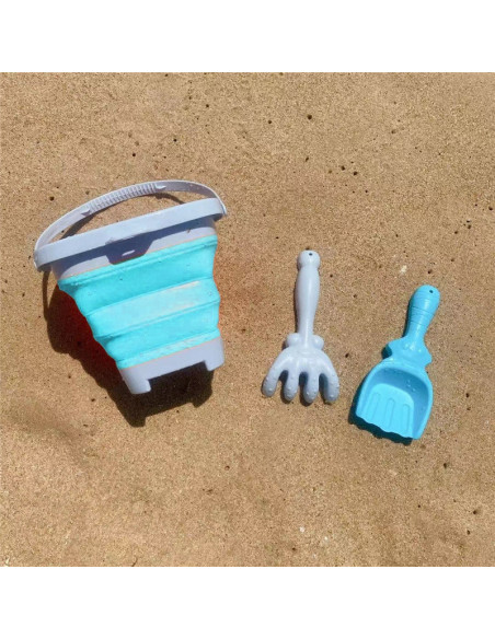 WOOPIE Zestaw Silikonowe Wiaderko z Grabkami Łopatką Niebieskie