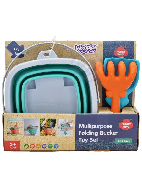 WOOPIE Zestaw Silikonowe Wiaderko z Grabkami Łopatką Niebieskie