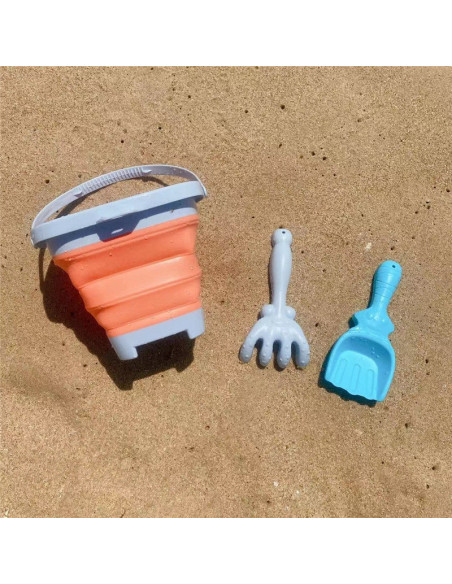 WOOPIE Zestaw Silikonowe Wiaderko z Grabkami Łopatką Pomarańczowe