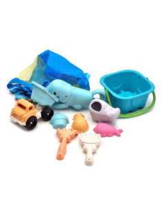 WOOPIE GREEN Zestaw do Piasku w Wiaderku z Łopatką i Chwytakiem do Piasku + Wywrotka 9 el. BIODEGRADOWALNY ORGANICZNY MATERIAŁ