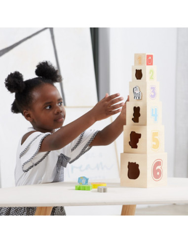 VIGA Drewniana Piramidka Układanka Klocki Sorter