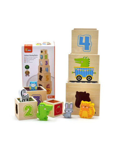 VIGA Drewniana Piramidka Układanka Klocki Sorter