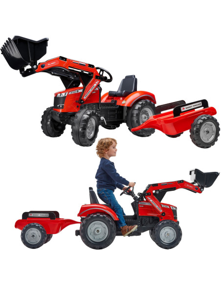 FALK Traktor Massey Ferguson Czerwony na Pedały z Przyczepką od 3 Lat