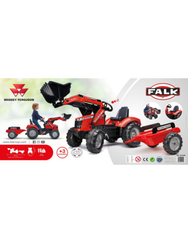 FALK Traktor Massey Ferguson Czerwony na Pedały z Przyczepką od 3 Lat