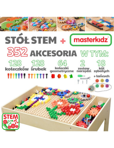 MASTERKIDZ Drewniany Stół Edukacyjny +AKCESORIA STEM WALL