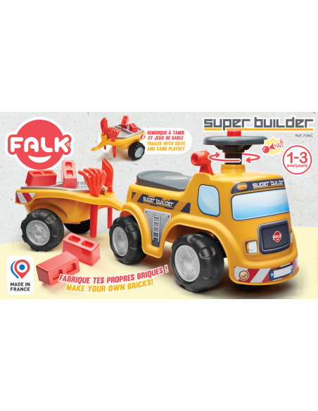 Falk Jeździk Samochód Budowniczy z Otwieranym Siedziskiem + akc. od 1 Roku