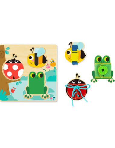 Tooky Toy Drewniana Tablica Edukacyjna Sorter Trening Ćwiczenia Sznurek Guzik Klamerka