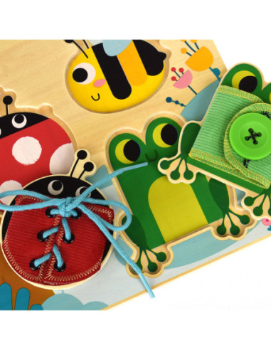 Tooky Toy Drewniana Tablica Edukacyjna Sorter Trening Ćwiczenia Sznurek Guzik Klamerka