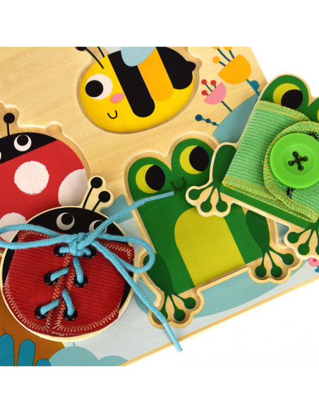 Tooky Toy Drewniana Tablica Edukacyjna Sorter Trening Ćwiczenia Sznurek Guzik Klamerka