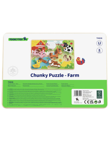 Tooky Toy Drewniane Puzzle Zwierzątka Farma Dopasuj Kształty
