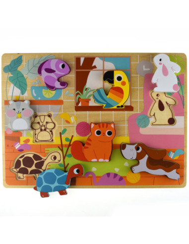 Tooky Toy Drewniane Puzzle Zwierzątka Dom Dopasuj Kształty
