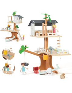CLASSIC WORLD Wooden Tree House for Dolls 31 pcs.