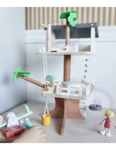 CLASSIC WORLD Drewniany Domek na Drzewie dla Lalek 31 el.