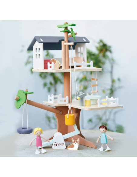 CLASSIC WORLD Drewniany Domek na Drzewie dla Lalek 31 el.