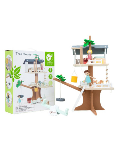 CLASSIC WORLD Drewniany Domek na Drzewie dla Lalek 31 el.