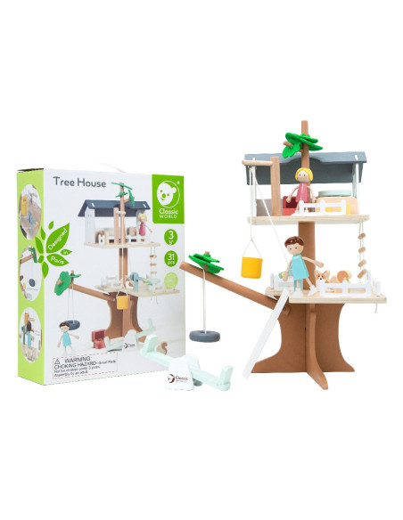 CLASSIC WORLD Drewniany Domek na Drzewie dla Lalek 31 el.