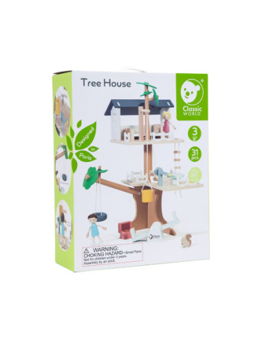 CLASSIC WORLD Drewniany Domek na Drzewie dla Lalek 31 el.