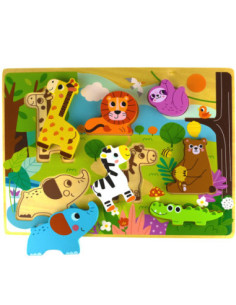 TOOKY TOY Drewniane Puzzle Montessori Zwierzątka ZOO Safari Dopasuj Kształty