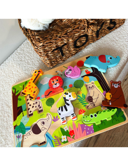 Tooky Toy Drewniane Puzzle Zwierzątka w Lesie Dopasuj Kształty