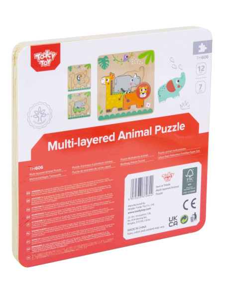 Tooky Toy Drewniane Puzzle Wielowarstwowe Tablica Zwierzątka Leśne 7 el.