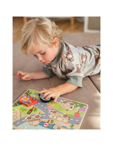 Tooky Toy Drewniane Puzzle Pojazdy Samochody Samolot Statek Miasto Dopasuj Kształty