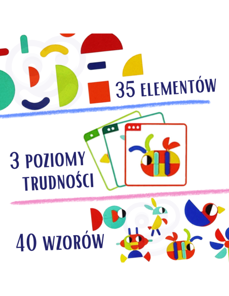 WOOPIE GREEN Drewniana Układanka Montessori 40 Wzorów do Odtworzenia 55 el. Certyfikat FSC