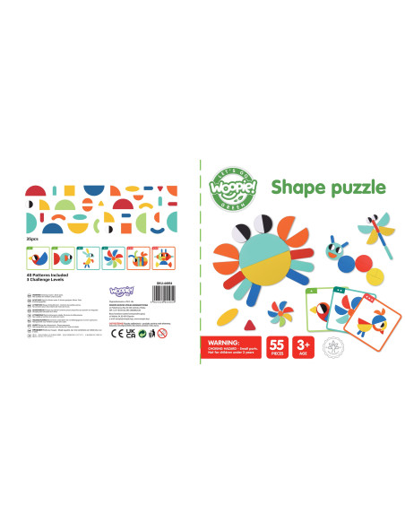 WOOPIE GREEN Drewniana Układanka Montessori 40 Wzorów do Odtworzenia 55 el. Certyfikat FSC