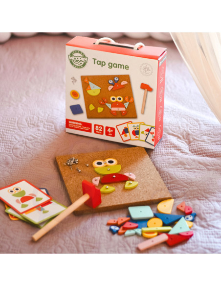 WOOPIE GREEN Drewniana Przybijanka z Młotkiem Układanka 20 wzorów 82 el. Certyfikat FSC