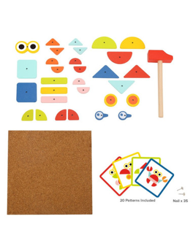 WOOPIE GREEN Drewniana Przybijanka z Młotkiem Układanka 20 wzorów 82 el. Certyfikat FSC