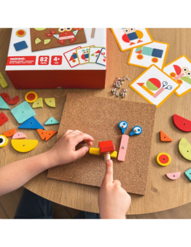 WOOPIE GREEN Drewniana Przybijanka z Młotkiem Układanka 20 wzorów 82 el. Certyfikat FSC