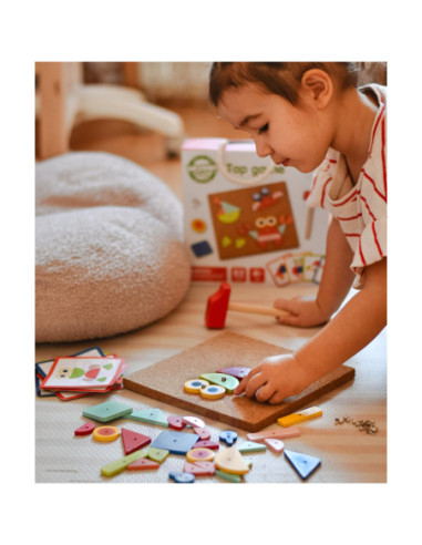 WOOPIE GREEN Drewniana Przybijanka z Młotkiem Układanka 20 wzorów 82 el. Certyfikat FSC