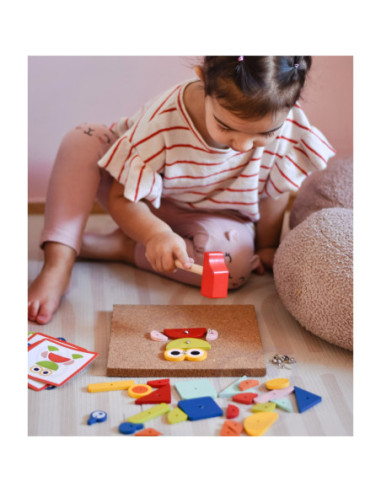 WOOPIE GREEN Drewniana Przybijanka z Młotkiem Układanka 20 wzorów 82 el. Certyfikat FSC