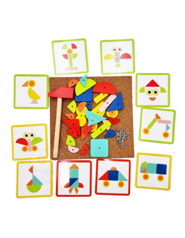 WOOPIE GREEN Drewniana Przybijanka z Młotkiem Układanka 20 wzorów 82 el. Certyfikat FSC