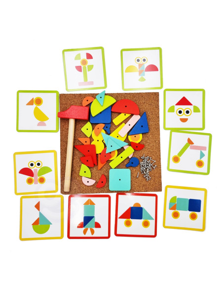 WOOPIE GREEN Drewniana Przybijanka z Młotkiem Układanka 20 wzorów 82 el. Certyfikat FSC