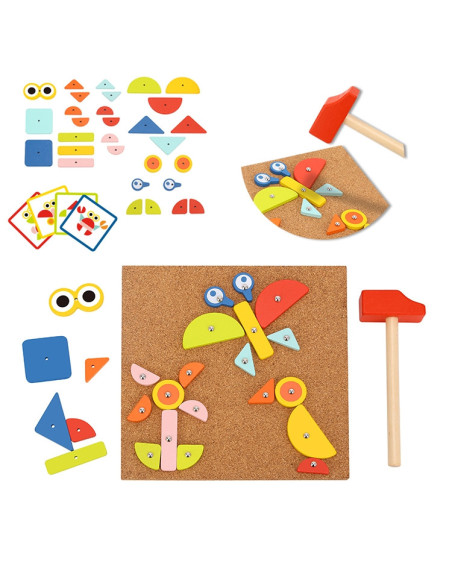 WOOPIE GREEN Drewniana Przybijanka z Młotkiem Układanka 20 wzorów 82 el. Certyfikat FSC