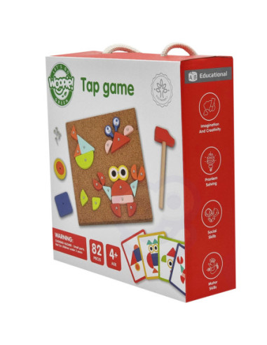 WOOPIE GREEN Drewniana Przybijanka z Młotkiem Układanka 20 wzorów 82 el. Certyfikat FSC